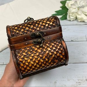 Mini Wooden Bamboo Basket Weave Latch Hinged Trunk